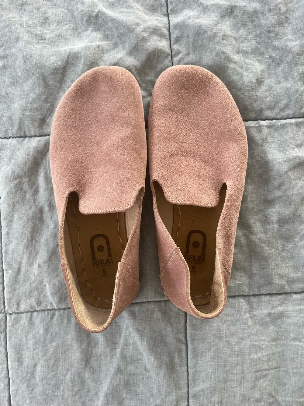 Women's Slip-On Suede Loafers in Blush Pink (grounding rivet)